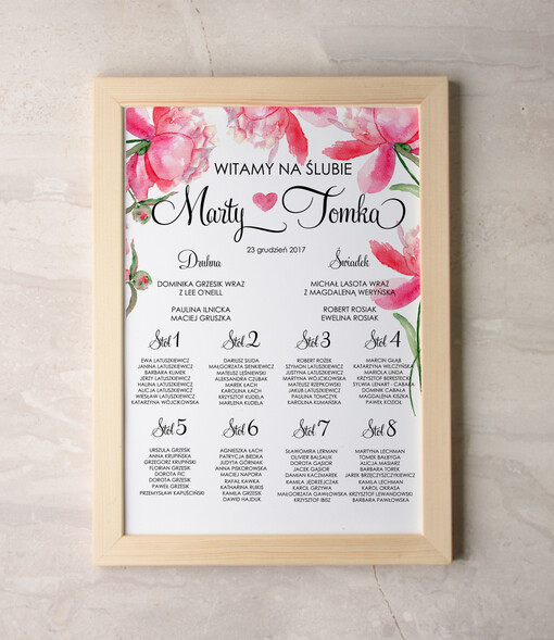  Plakaty Akwarele tablica z planem stołów na wesele plan stołów weselnych, akwarelowe wybierz swoj rozmiar