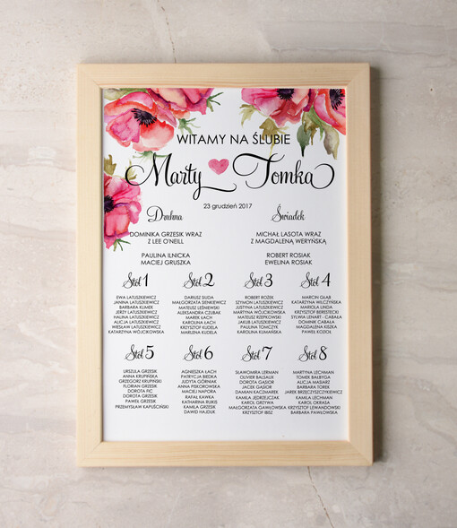  Plakaty Akwarele tablica z planem stołów na wesele plan stołów weselnych, akwarelowe wybierz swoj rozmiar