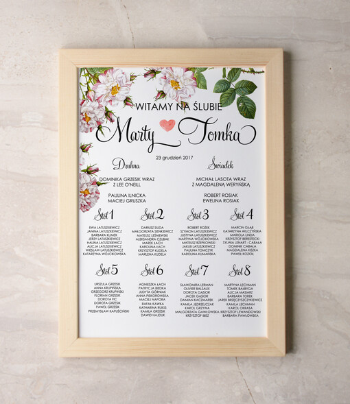  Plakaty botaniczne podróżnicze powitanie i usadzenie gości plan stołów weselnych, rozmiary do wyboru