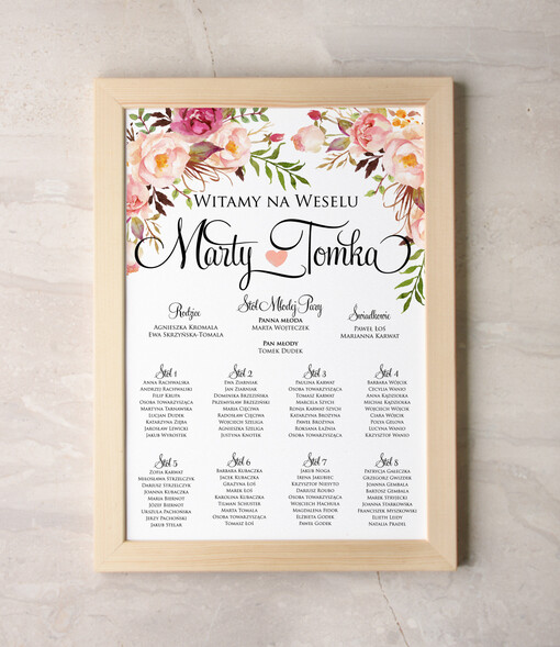  Plakaty botaniczne podróżnicze tablica z planem stołów na wesele plan stołów weselnych, w stylu rustykalnym