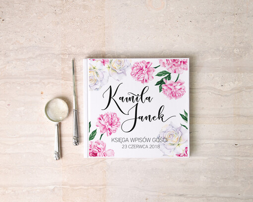  botaniczne księga gości na zdjęcia z fotobudki i instaxa, w stylu rustykalnym wasze imiona i treść