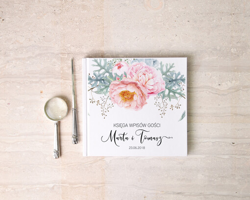  botaniczne ksiega gosci weselnych z ankietami wybierz swoje kartki, boho romantyczne kwiaty wasza tresc