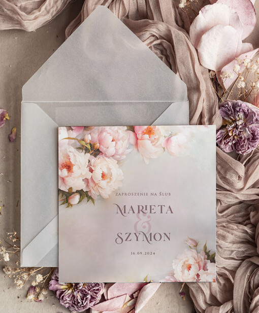  Minimalistyczne Różowe Ombre Zaproszenia Ślubne Minimalistyczne Zaproszenia na Ślub Eleganckie, Różowe Zaproszenia Ślubne z peoniami Minimalistyczne Zaproszenia na Ślub Eleganckie malarskie piwonie