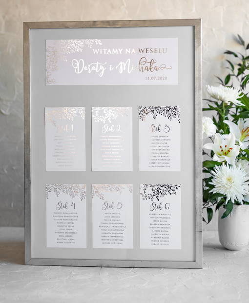  Glamour welurowe srebrny planer ślubny plan usadzenia gości na weselu srebrzone błyszczące litery w stylu glamour  