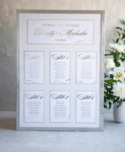  Glamour welurowe tablica z rozmieszczeniem gości plan stołów weselnych, eleganckie złote napisy zlocone litery