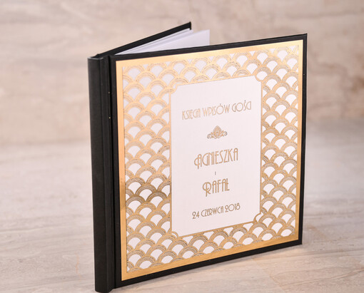  glamour książka na ślub na wpisy gości weselnych, klasyczne zlote lub srebrne napisy