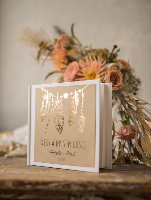  glamour oryginalna księga gości na wesele, złocone napisy w stylu glamour