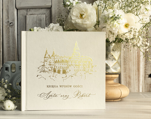  glamour wyjątkowa ślubna księga wpisów gości z grafika miejsca wesela 