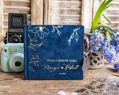 welurowe album księga gości weselnych granatowo złota księga wpisów gości, granatowa welurowa księga gości