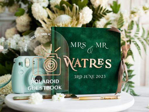  welurowe zielona księga gości i album na zdjęcia w jednym, album na życzenia i zdjęcia z fotobudki, pamiątkowa welurowa księga wpisów gości