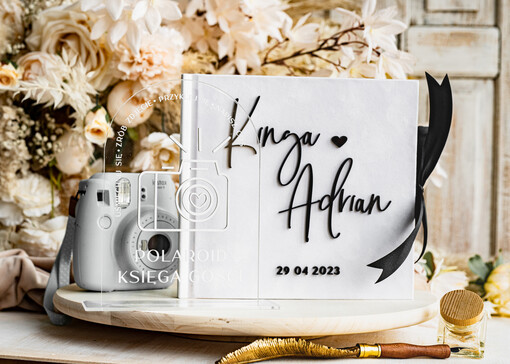  welurowe biało czarna ślubna księga gości i album na zdjęcia w jednym, album na życzenia i zdjęcia z fotobudki, weselna ksiega wpisow gości, album ślubny pamiątkowy