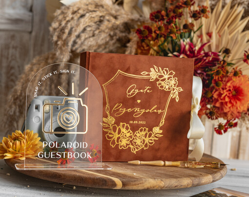  welurowe oryginalna księga gości i album do instaxa w jednym, na życzenia i zdjęcia z fotobudki, pamiątkowa welurowa księga wpisów gości 