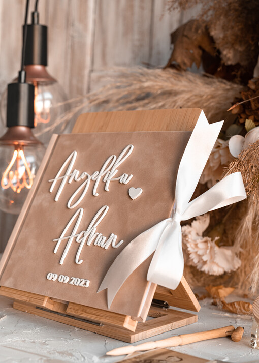  welurowe beżowa elegancka księga gości i album na zdjęcia w jednym, album na życzenia i zdjęcia z fotobudki, pamiątkowa welurowa księga wpisów gości