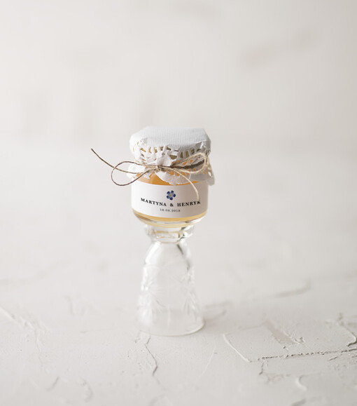  Miody i słoiczki Nutella podziękowania dla gości po ślubie upominek z unikatowym motywem miód pszczeli w słoiczku  