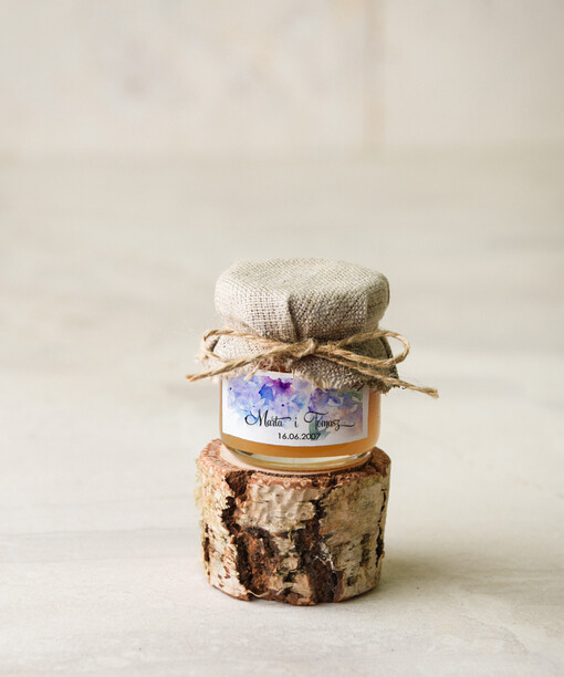  Miody i słoiczki Nutella personalizowane podziękowania dla gości weselnych słodkie zaskoczenie słoiczek miodu z personalizacją  