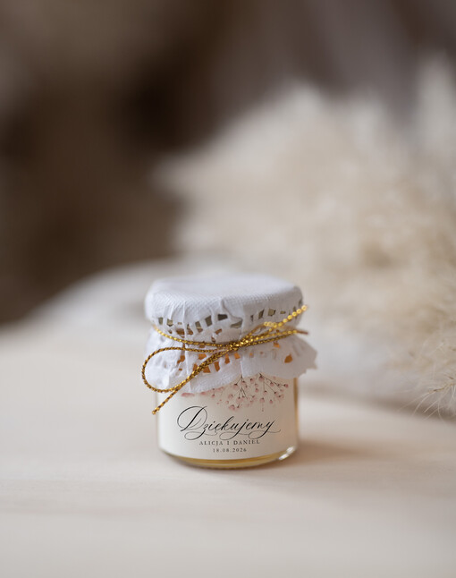  Miody i słoiczki Nutella podziękowanie dla gości weselnych, mini słoiczek z miodem, prezent dla gości weselnych słoiczek miodu, pomysł na podziękowania dla gości na weselu