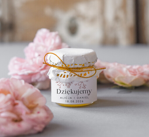  Miody i słoiczki Nutella podziękowanie dla gości weselnych, mini słoiczek z miodem, prezent dla gości weselnych słoiczek miodu, pomysł na podziękowania dla gości na weselu