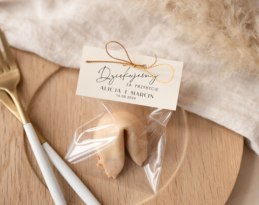  Ciasteczka z wróżbą prezenciki dla gości weselnych, ciastka z wrozba i podziekowaniem, podziękowania dla gości weselnych 