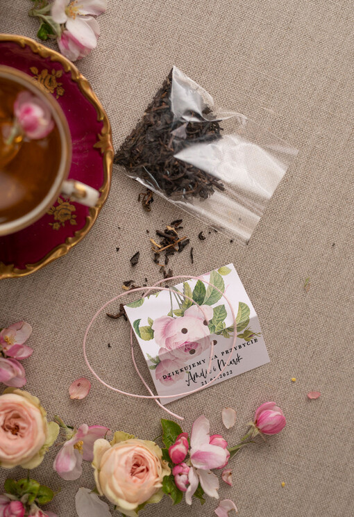  Saszetki oryginalne podziękowania dla gości w postaci zielonej lub czarnej herbaty   