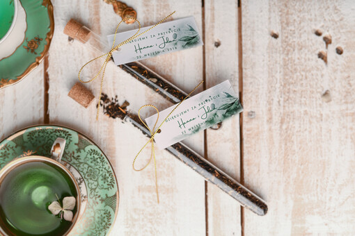  Fiolki podarunki ślubne dla gości weselnych w formie smakowitej herbaty   