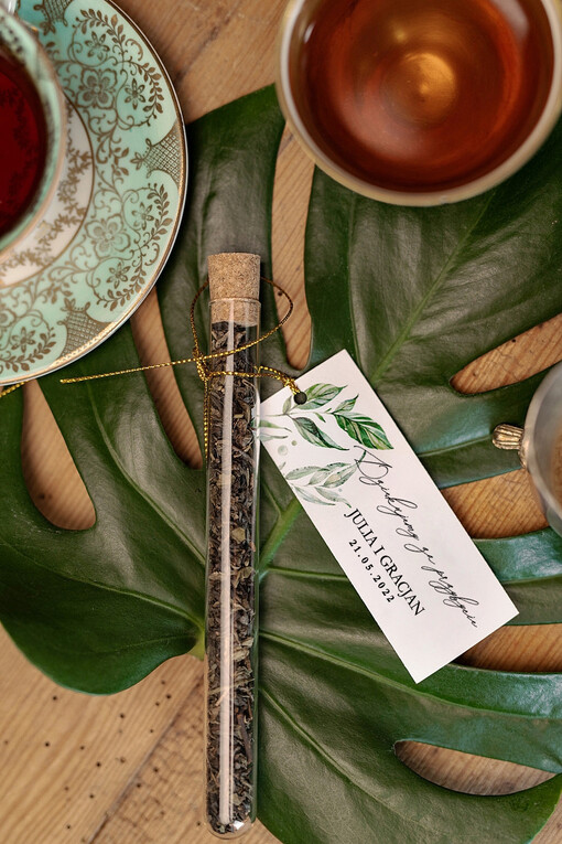  Fiolki ślubne podziękowania dla gości weselnych w formie aromatycznej herbaty   