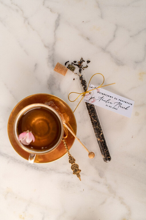  Fiolki podarunki ślubne dla gości weselnych w postaci zielonej lub czarnej herbaty   