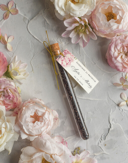  Fiolki prezenty dla gości weselnych, piękne podziękowania dla gości weselnych, ręcznie zdobione fiolki z herbatą, fiolki na herbatę, podziękowania dla gości herbata