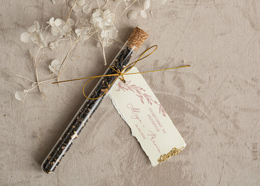  Fiolki złote podziękowania dla gości, podziękowania dla gości po weselu, piękne podziękowania dla gości herbata, szklana fiolka z herbatką