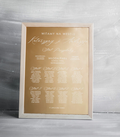  złote na lustrze  złote lustro plan stołów na lustrze usadzenie  gości na weselu biały naruk idealne na wesele glamour