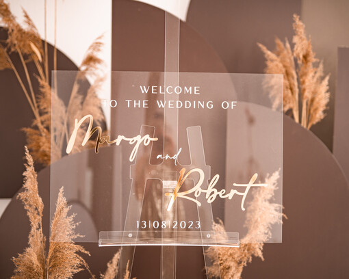  na pleksie - akryl Tablica powitalna slubna glamour, elegancka powitalna plansza ze złotymi literami, rama powitanie na weselu plansza powitalna na pleksie ze zlotymi literami