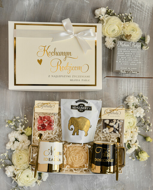 Prezenty, Podziękowania dla Rodziców zestawy prezentowe kubki filiżanki Ślubne Podziękowania dla Rodziców, zestaw prezentowy kubki dla Rodziców od Młodej Pary, Box presonalizowana statuetka podziękowania 