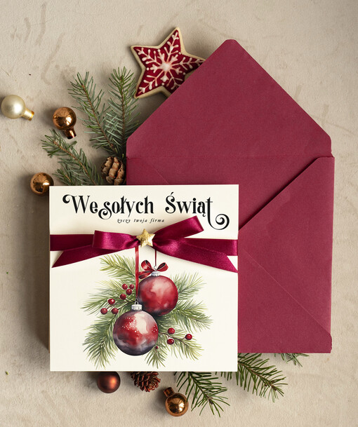  Kokardki  bożonarodzeniowe kartki swiateczne z logo firmy, firmowa biznesowa kartka świąteczna, eleganckie kartki świateczne z kokardką dla firm