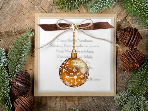  retro biznesowe kartki świąteczne z logo, retro ze sznurkiem i wstążką