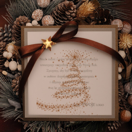 retro kartka swiateczna z logo twojej firmy, eco brąz ze sznurkiem