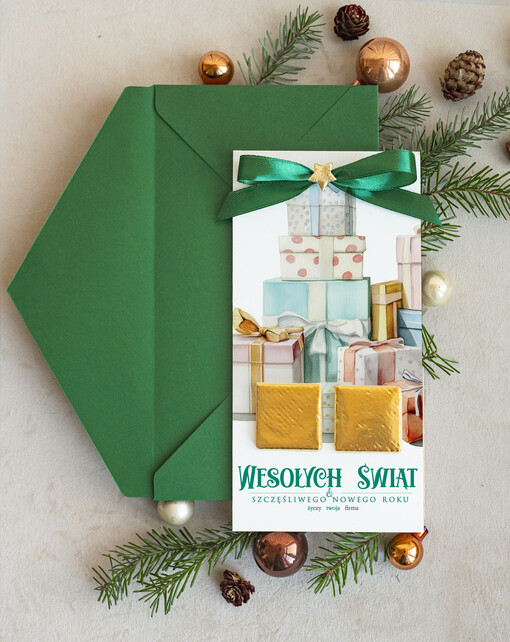  natural kartka świąteczna z logo waszej firmy, ręcznie robione kartki świąteczne z czekoladką, kartki na święta bozegonarodzenia z czekoladkami