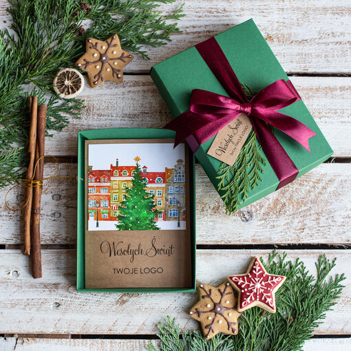  kartka pudełko kartka świąteczna dla firmy z logo rącznie robiona kartka na bożenarodzenie 