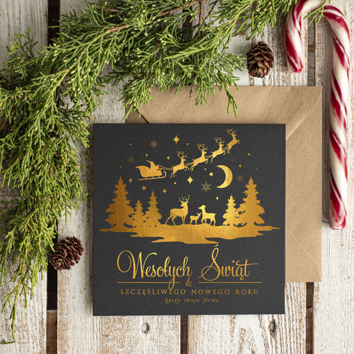  złocone złote kartki świąteczne z logo twojej firmy, złocone karnety świąteczne złote mieniące się napisy, eleganckie kartki świąteczne dla firm