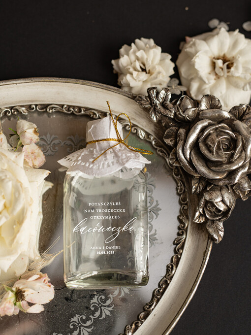  Butelki/słoiczki z nadrukiem UV podziękowania dla gości weselnych butelka na własny trunek 100 ml, prezenty dla gości za przybycie 