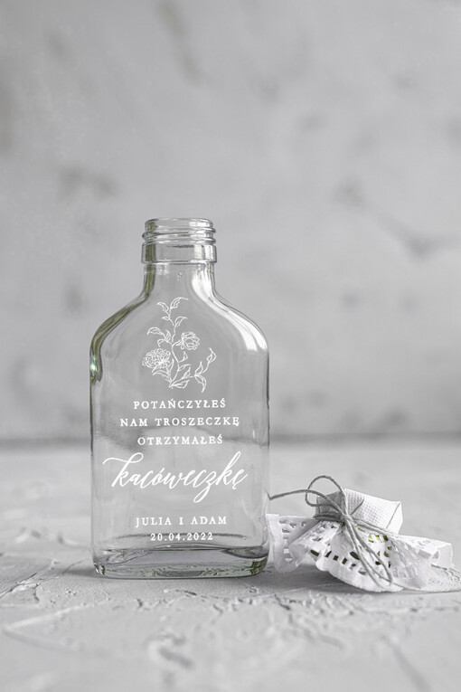  Butelki/słoiczki z nadrukiem UV podziękowania dla gości weselnych buteleczki na własny trunek prezenty dla gości weselnych boho wydruk na butelce