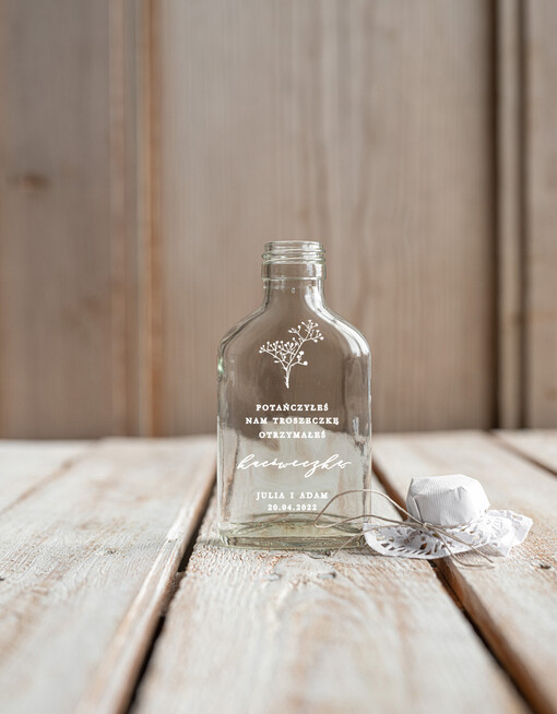  Butelki/słoiczki z nadrukiem UV rustykalne podziękowania dla gości weselnych  małe buteleczki na nalewkę prezent dla gości weselnych wydruk UV na butelce