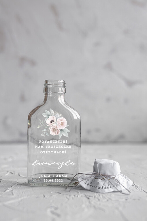  Butelki/słoiczki z nadrukiem UV podziękowania dla gości kacówki upominki dla gości weselnych piersiówka   