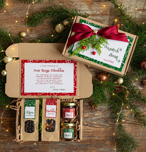  kawa  herbata miód Prezenty świąteczne dla klientów biznesowych, eleganckie prezenty bożonarodzeniowe z kawą i herbatą, prezent świąteczny dla pracowników, firmowe zestawy świąteczne