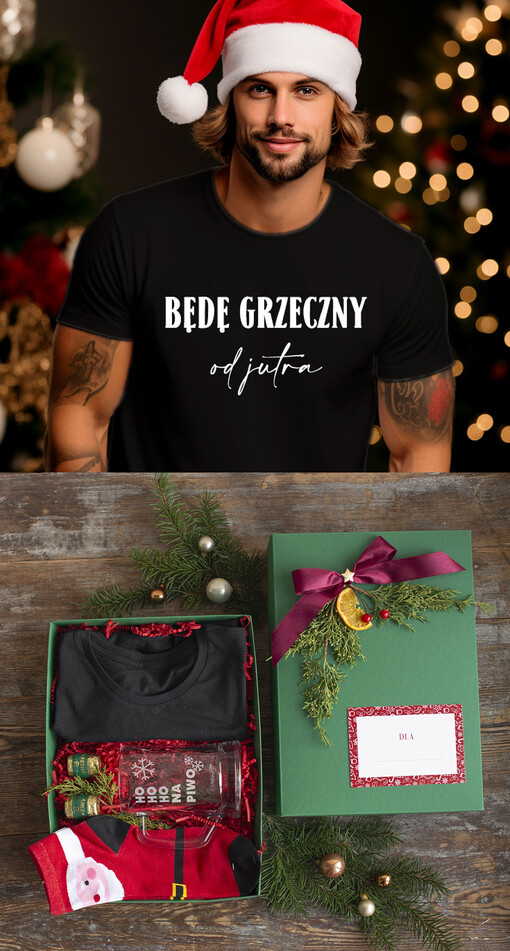  kubki termosy koszulki Kreatywny pomysl na prezent dla niego pod choinkę koszulka Tshirt z napisem świątecznym, prezent na święta dla meżczyzny koszulka i termos, kreatywny prezent dla chłopaka śmieszna koszulka w boxie 