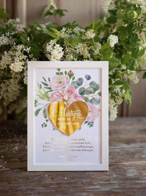  Prezenty dla Babci Prezent na dzień Babci Ramka dla Babci o złotym sercu z życzeniami