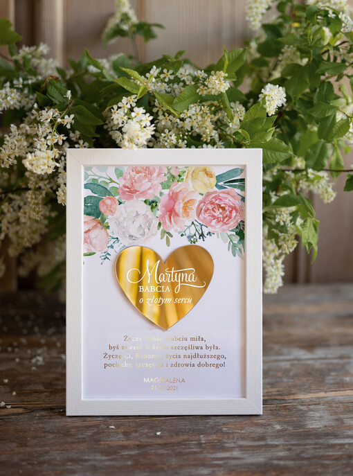  Prezenty dla Babci Ramka dla Babci o złotym sercu z życzeniami, Prezent na dzień Babci 