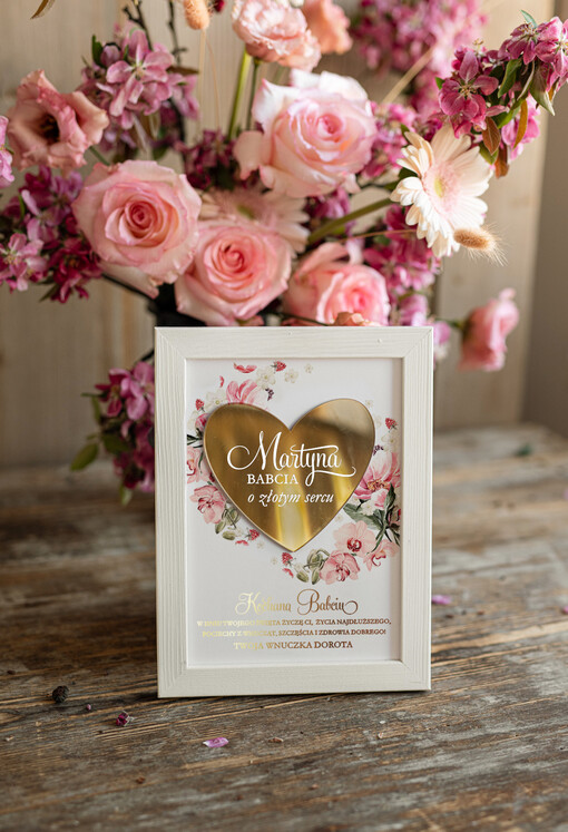  Prezenty dla Babci Prezent na Dzień Babci Drewniana Ramka, Ramka Złote Serce Dla Babci 