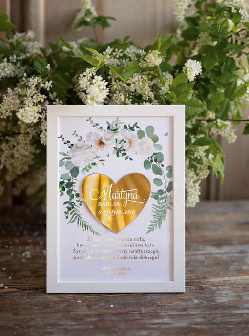  Prezenty dla Babci Ramka dla Babci o złotym sercu z życzeniami, Prezent na dzień Babci 