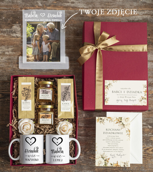  Zestawy Pezentowe Dla Dziadków  wspólny prezent dla dziadków ze zdjeciem, zestaw prezentowy dla Babci i Dziadka ręcznie robiony, box prezentowy na Dzień Babci i Dziadka, Upominek dla Dziadków