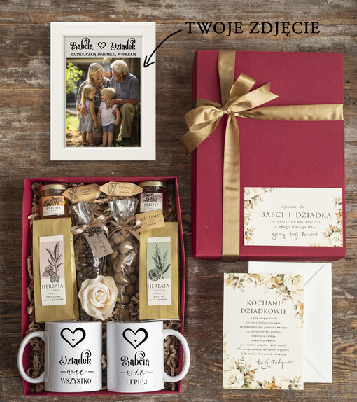  Zestawy Pezentowe Dla Dziadków  wspólny prezent dla dziadków ze zdjeciem, zestaw prezentowy dla Babci i Dziadka ręcznie robiony, box prezentowy na Dzień Babci i Dziadka, Upominek dla Dziadków