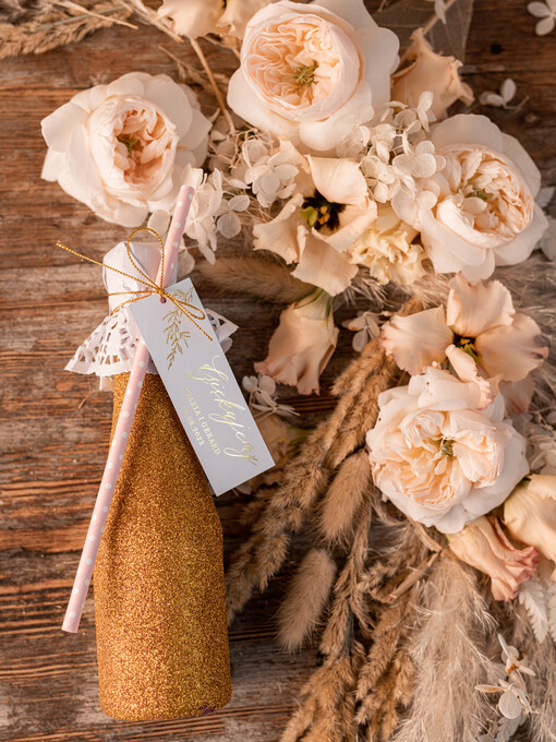  brokatowe butelki podziękowania dla gości po weselu, świecące butelki